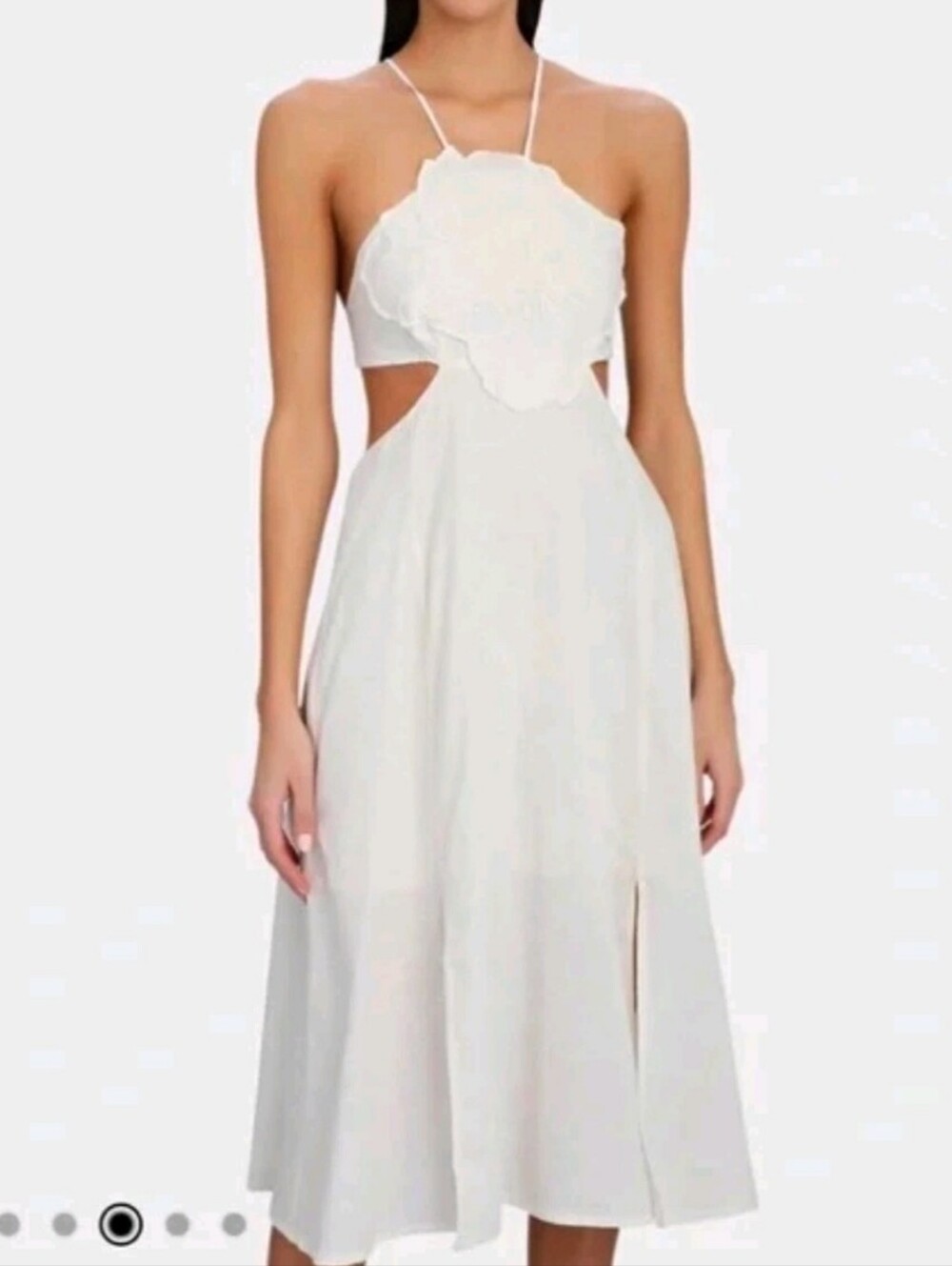Farm Rio Flower Cut Out Midi Dress In Off-White Linen Halter Size Medium Boho.